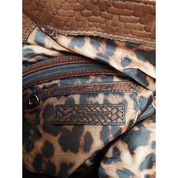 B. MAKOWSKY Brown Leather Woven Hobo Shoulder Purse Bag Designer Quality - Picture 5 of 5